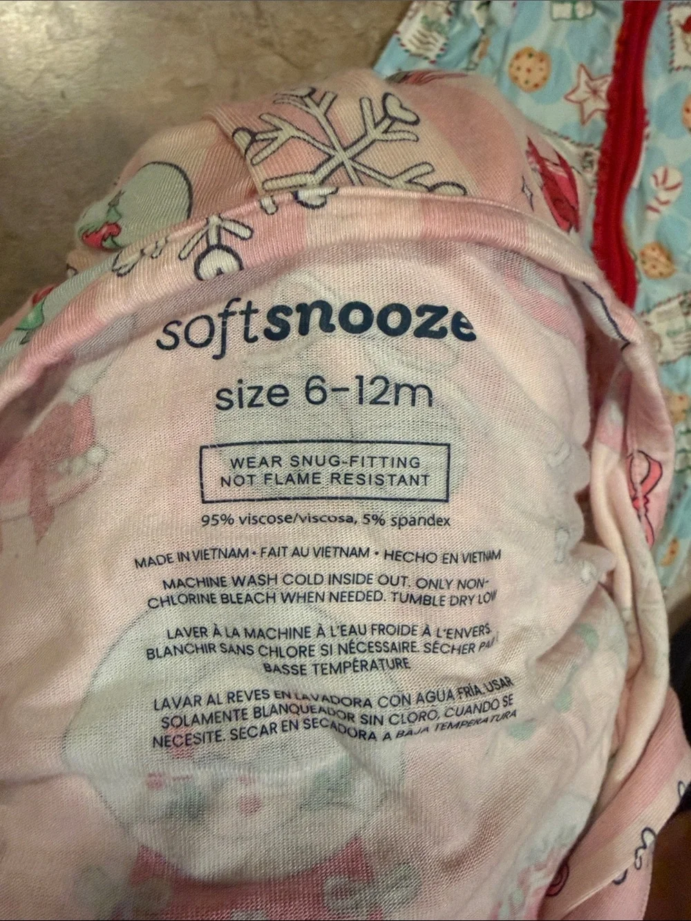 Soft Snooze Pink and Light Blue Holiday Footed Pajama Set 6-12 months